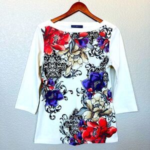 Karen Scott Crystal Embellished Floral Top S